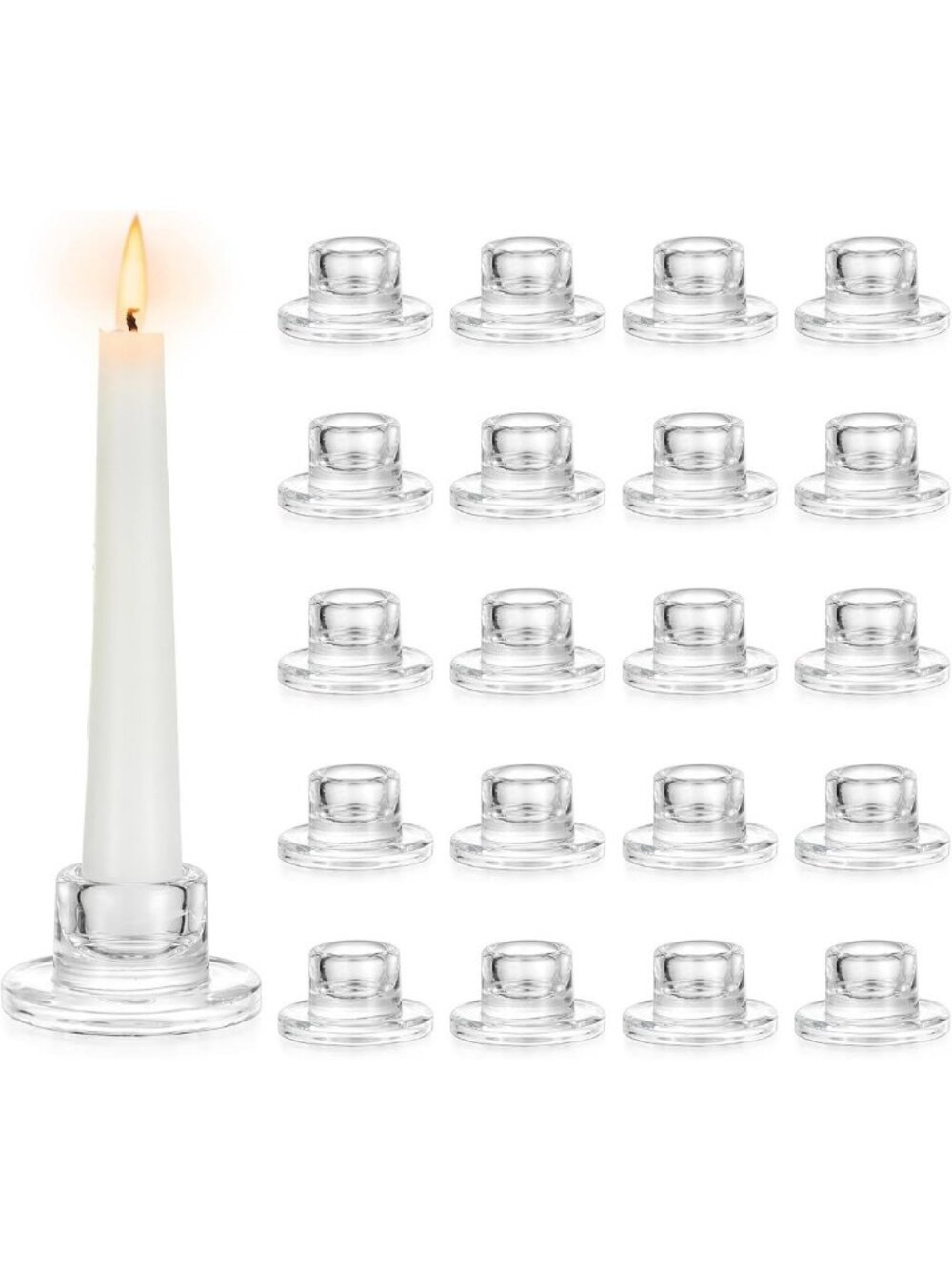 20 Clear Glass Taper Candle Holders Set - Elegant Home Decor, Wedding